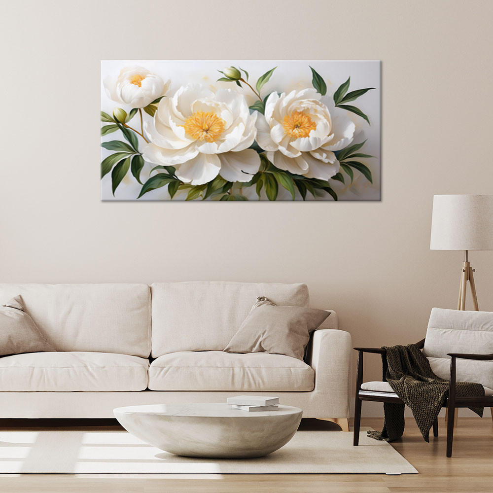 WANDBILD weiß blühende pfingstrosenblüten - Weiß, Textil (80/40cm) - Feeby