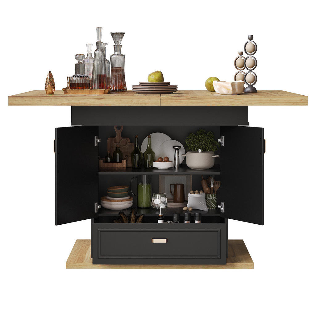 Redom ROZKLÁDACÍ jídelní stůl 110-140/80/75 cm s úložným prostorem, odolnou MDF deskou a stabilní základnou, Přírodní dřevo