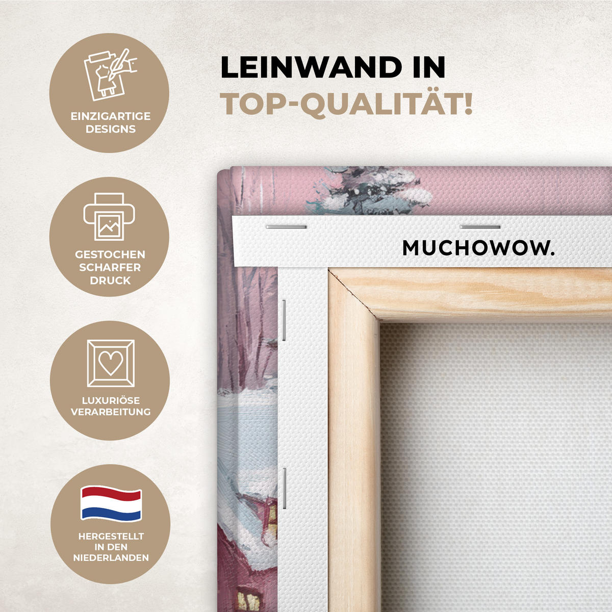 LEINWANDBILD Weihnachtsdorf - Rosa - Winter - Schnee - Häuser 40x30 cm - Altrosa, Textil (40/30cm) - MuchoWow