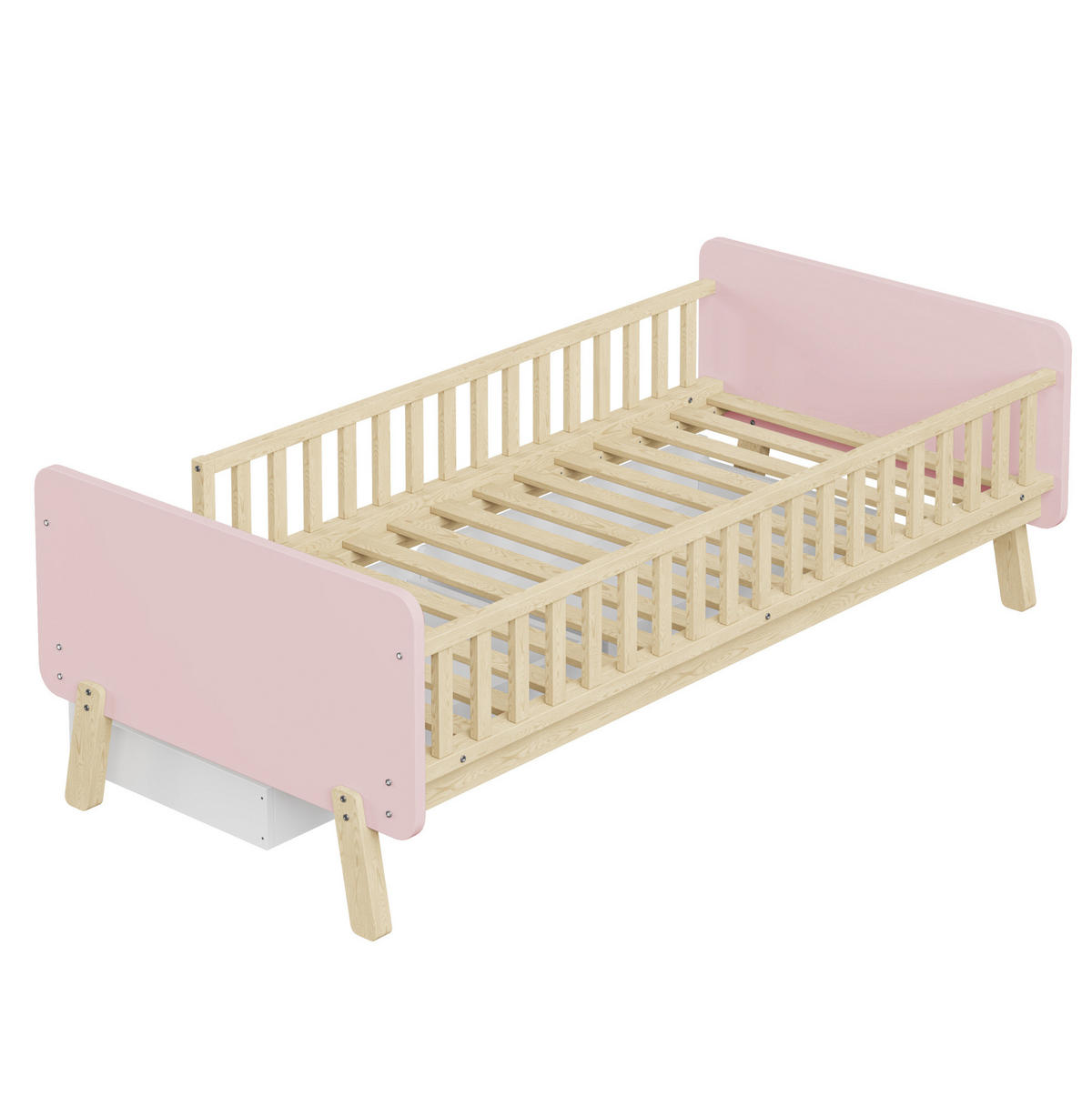 KINDEREINZELBETTEN aus Massivholz 90x190 cm in Rosa mit 2 Schubladen - Rosa, Holz (90/190cm) - Modfu