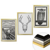 WANDBILDER 3er Set - 40x60 cm Goldrahmen - Grafiken mit schreiendem Totenkopf-Eulen - Goldfarben, Kunststoff (40/60cm) - ArtPrintCave