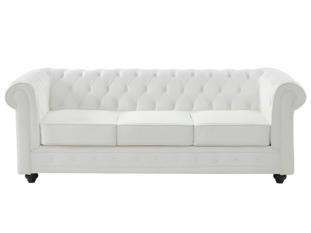 LEDERSOFA 3-Sitzer - Büffelleder - Weiß - CHESTERFIELD - Weiß, Leder (88/72/205cm) - Vente-Unique