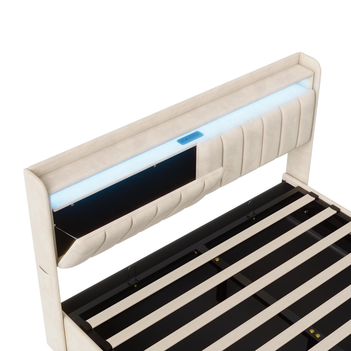 POLSTERBETT 140x200 cm Beige Samt USB Stauraum - Grau, Metall - SHOPENTRA