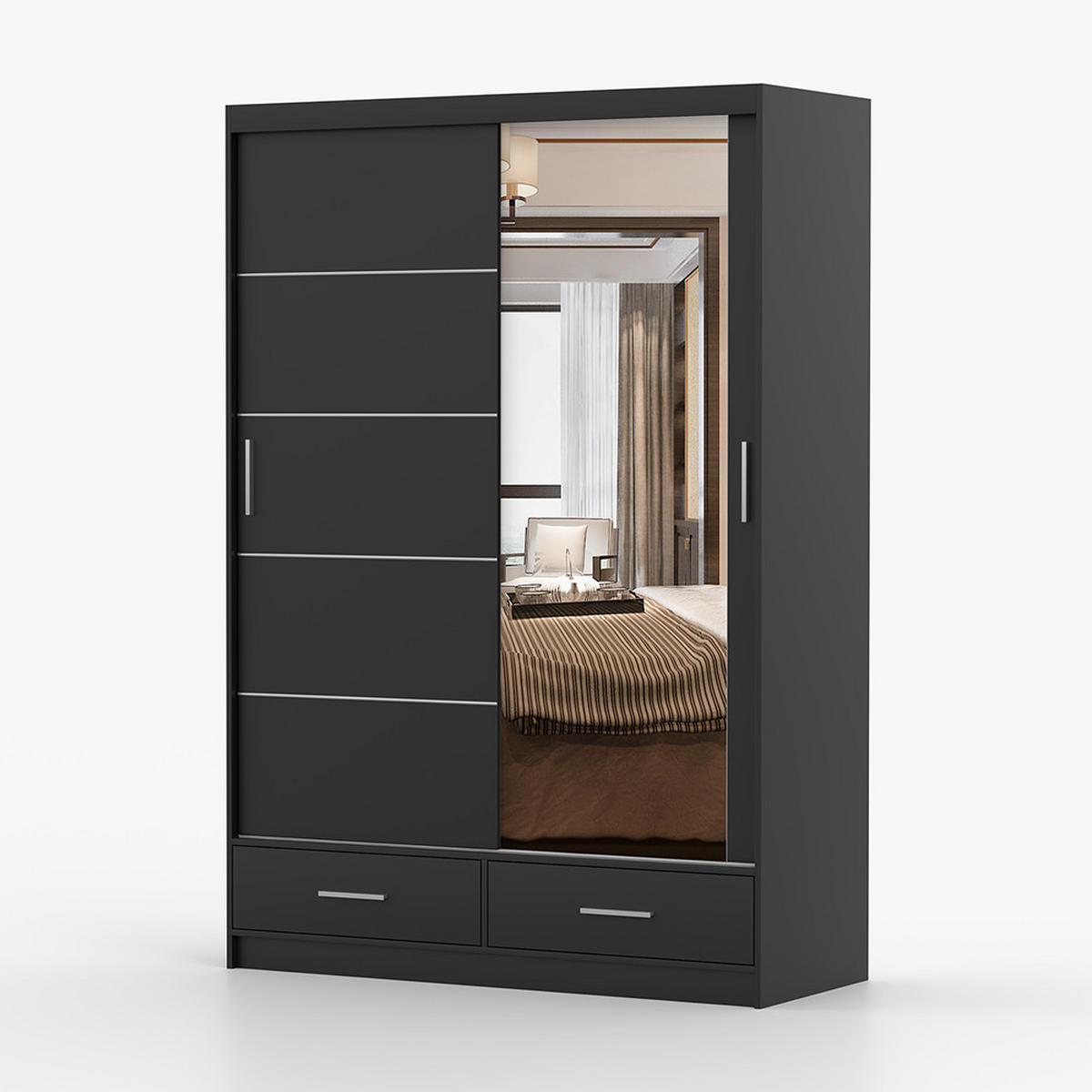 KLEIDERSCHRANK Florence 150 cm, 150/218/61, 2-türig, schwarz - Schwarz, Holzwerkstoff (150/218/61cm) - imoebel24