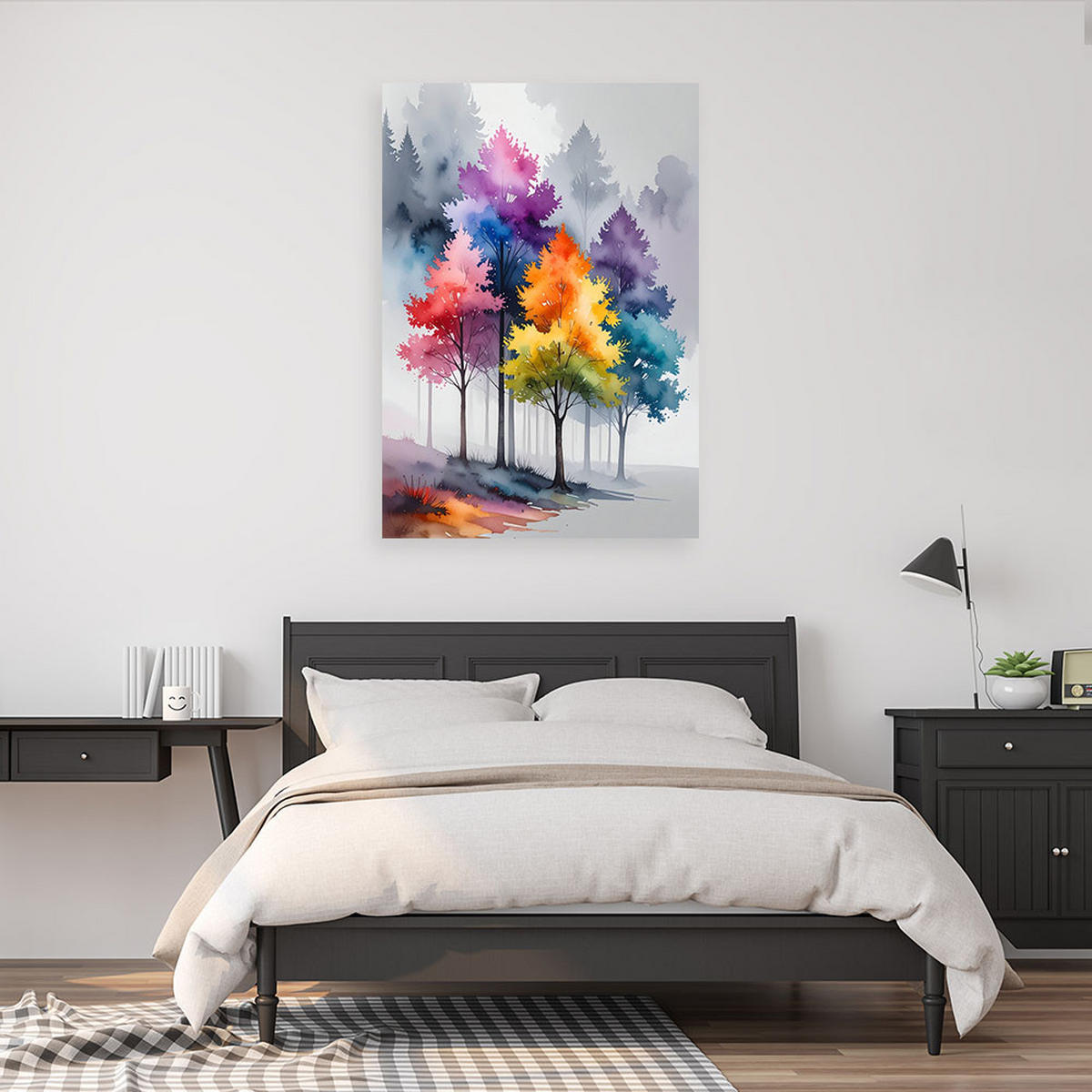 LEINWANDBILD, Bunte Bäume Pastell Landschaft - Multicolor, Textil (60/90cm) - Feeby