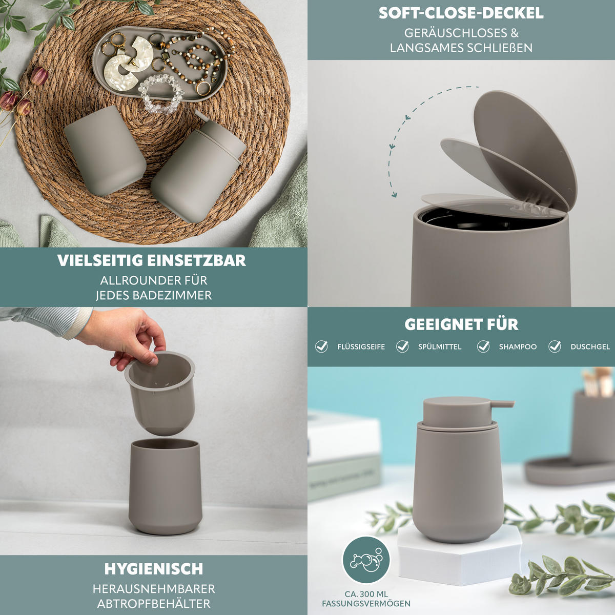 BAD-ACCESSOIRES-SET TESERO, Soft-Touch, braun - Braun, Kunststoff (22.5/25.5/25cm) - eluno