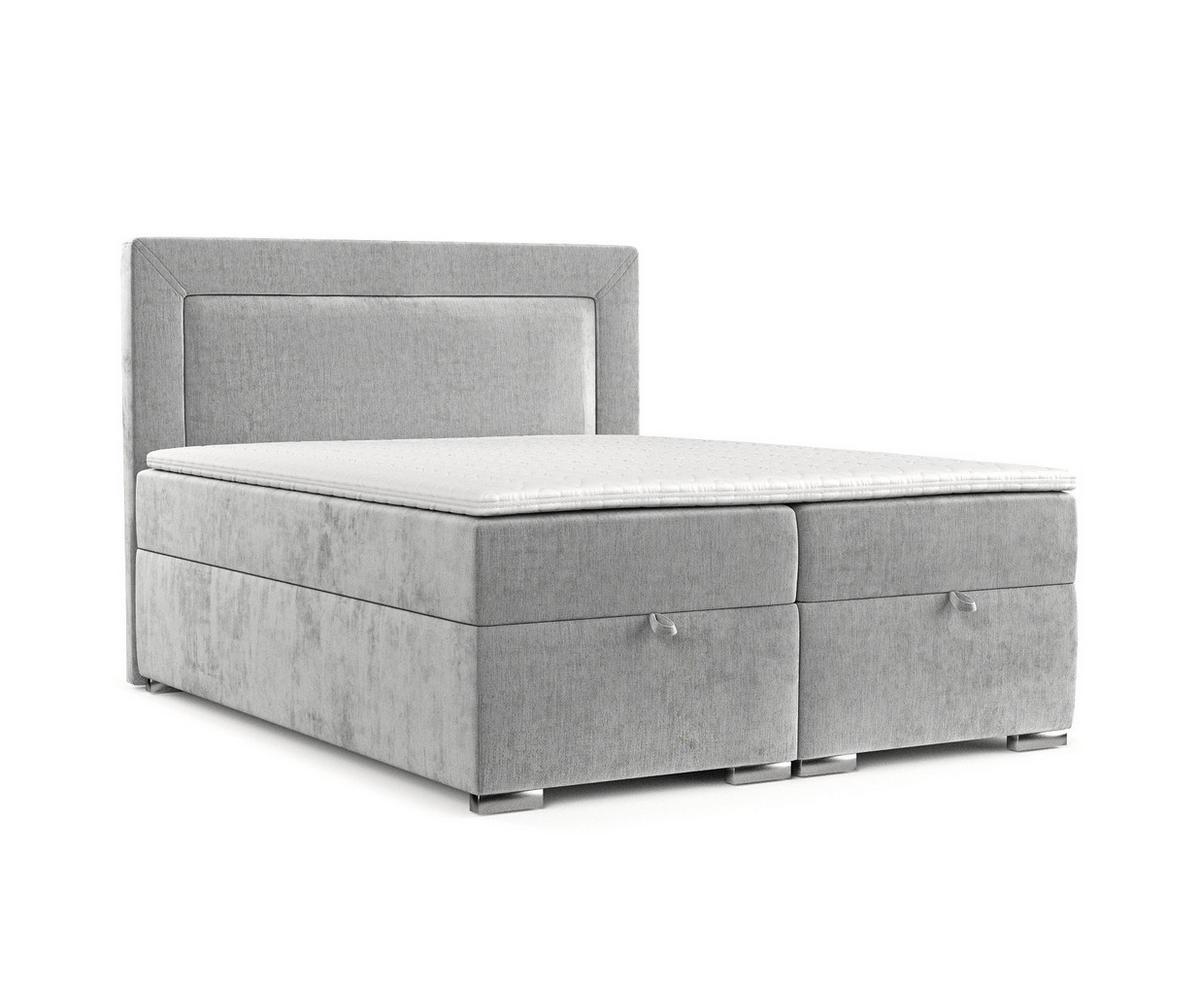 BOXBETT Lontano 200/200 cm Hellgrau im Lotta Stoff - Chromfarben/Hellgrau, Holz/Holzwerkstoff (200/200cm) - AltaBeds