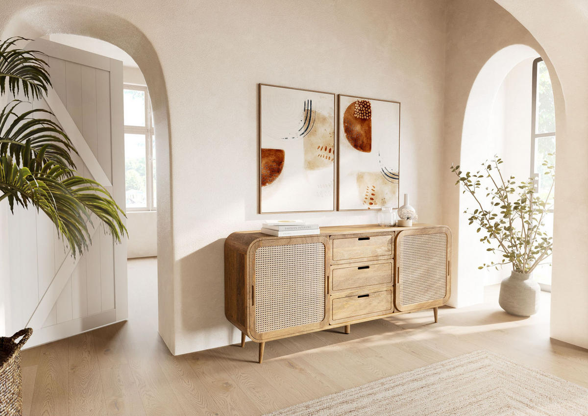 SIDEBOARD Mango 180x40x80 natur lackiert VALENCIA #119 - Braun, Holz (180/80/40cm) - Massivmoebel24