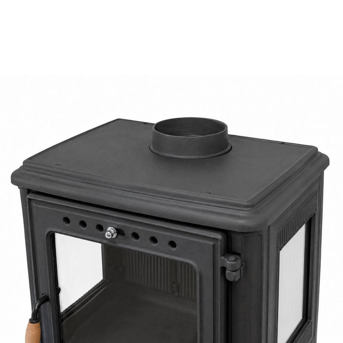 HOSSEVEN Kaminofen Holzofen Wohnzimmer Holzkamin 8005CK Panorama 3 Seiten Glas 7 kW Holz Ofen Kamin Heizofen Schwedenofen Mehrfachbelegung - Schwarz, Metall (59.3/68.3/45.8cm)
