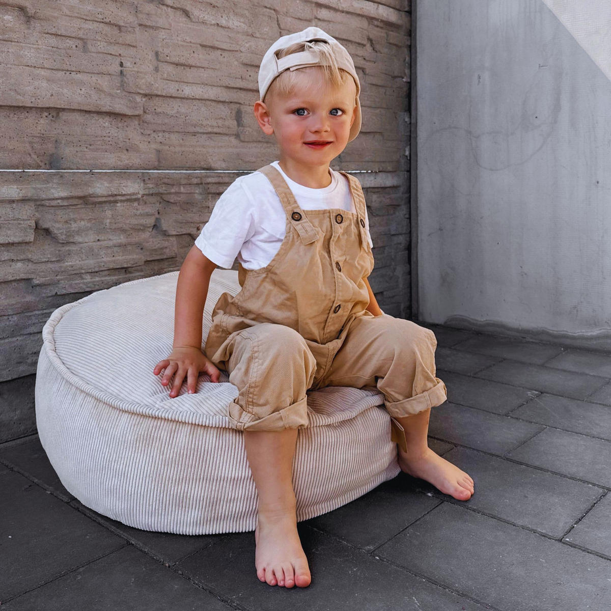 SITZPOUF für Kinder, Rund, Kord, Grau - Grau, Textil (65/20/65cm) - MeowBaby