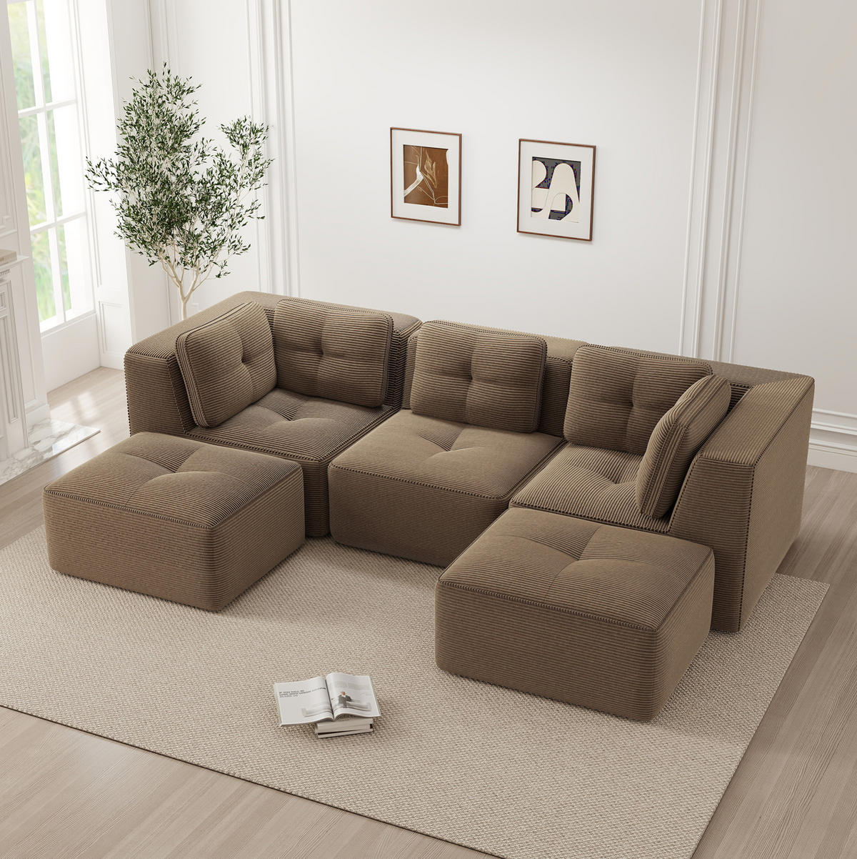 ECKSOFA 297/177/69 cm braun aus Cord mit modularem Design und tiefer Sitzfläche - Braun, Textil (177/297cm) - OKWISH