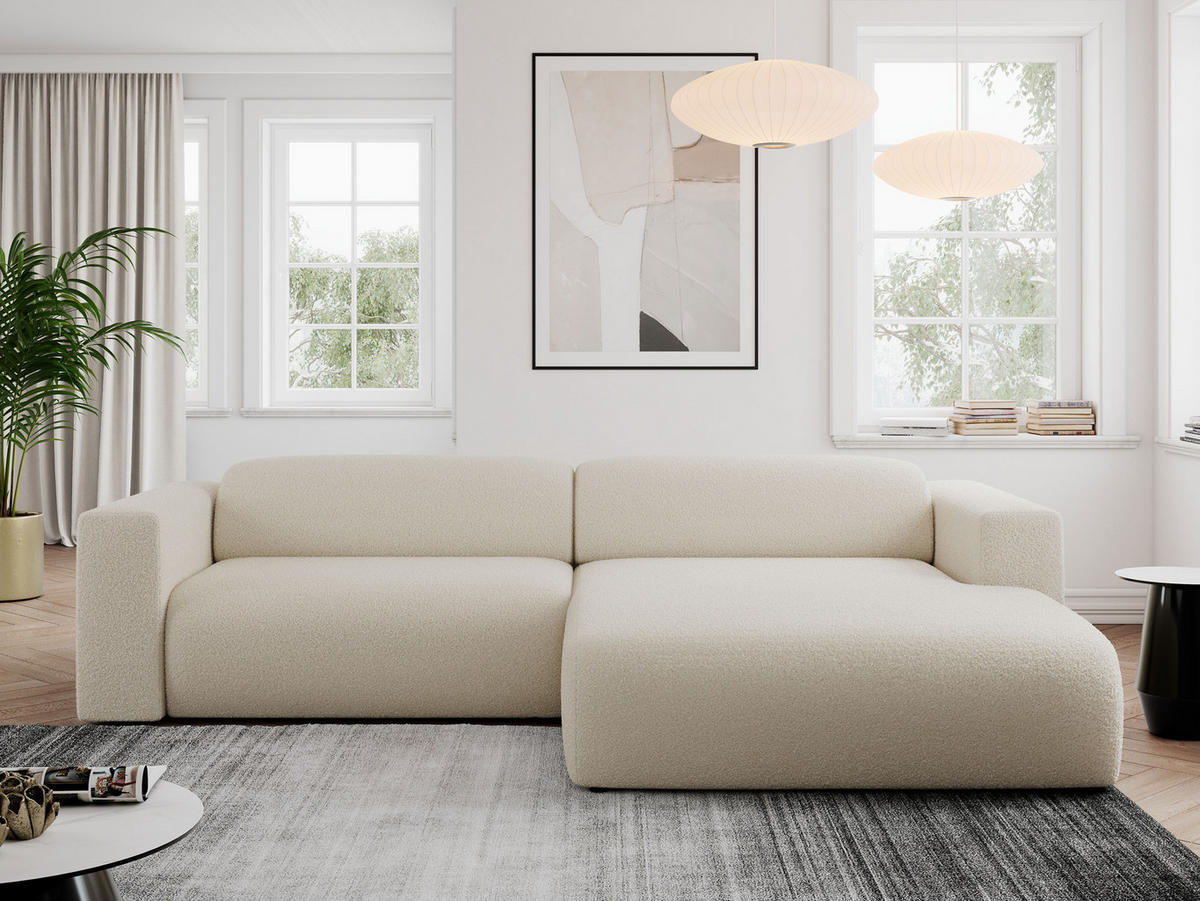 ECKSOFA PASADENA Beige Bouclé - Rechts Seite - Beige/Schwarz, Kunststoff/Textil (180/288cm) - MKS