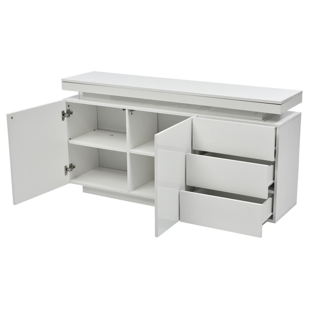 SIDEBOARD 140/35/72,5 cm, Weiß Hochglanz, 2 Türen und 3 Schubladen, integrierte LED, grifflose Optik, Weiß - Weiß, Holzwerkstoff (140/72.5/35cm) - Redom