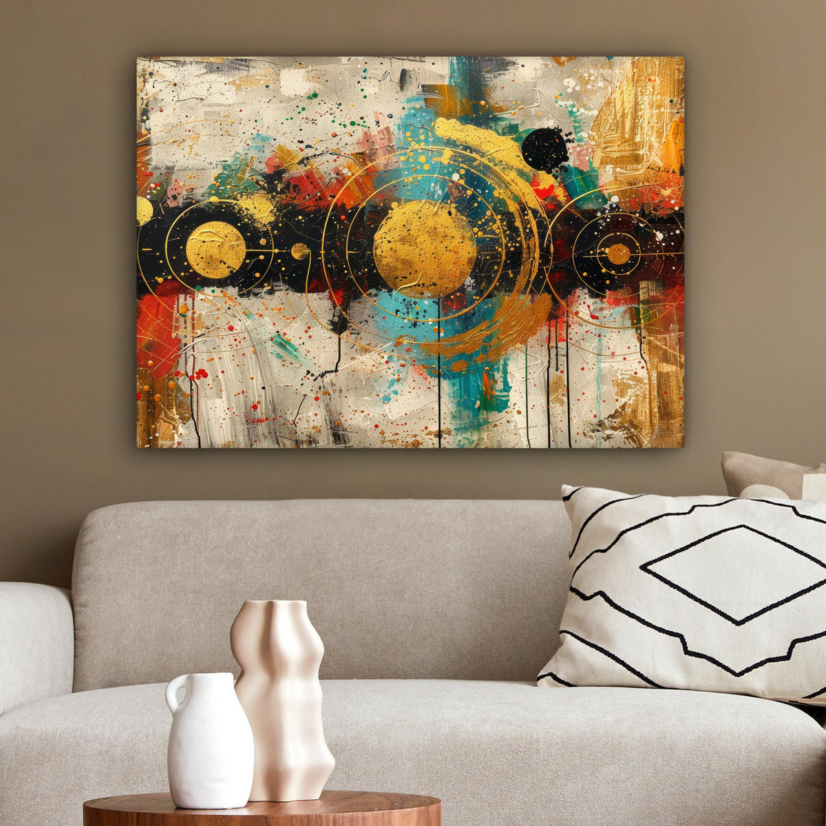 OBRAZ NA PLÁTNE Abstraktné - umenie - zlaté - moderné 80x60 cm - viacfarebná, textil (80/60cm) - MuchoWow