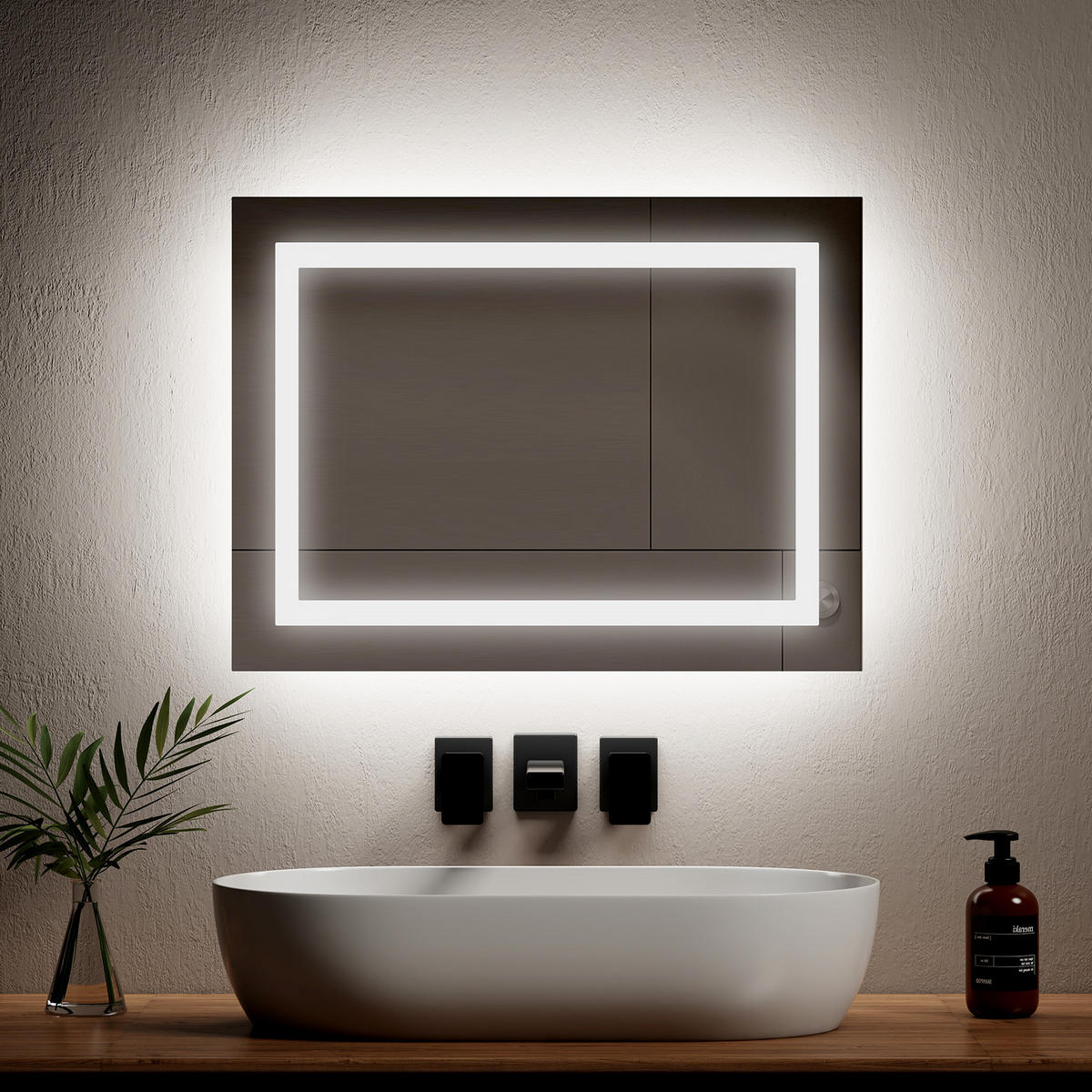 BADSPIEGEL mit Beleuchtung und Anti-Beschlag 60/45 cm - Weiß, Glas (45/4.3/60cm) - EMKE