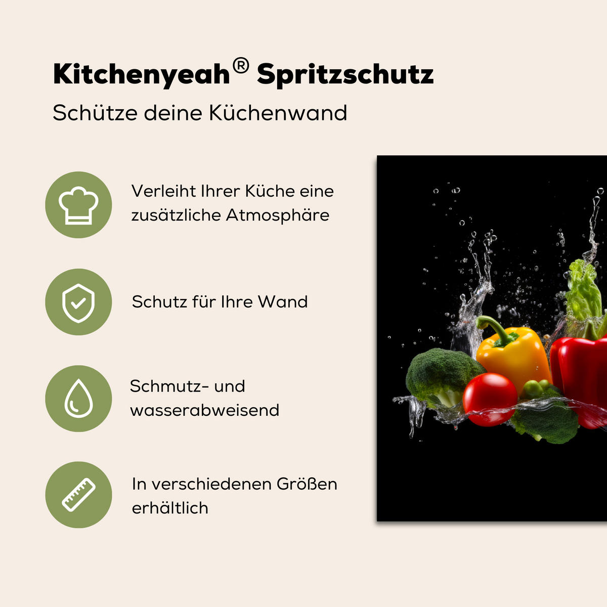 SPRITZSCHUTZ KÜCHE Paprika - Wasser - Gemüse - Schwarz 90x60 cm - Multicolor, Metall (90/0.3/60cm) - MuchoWow