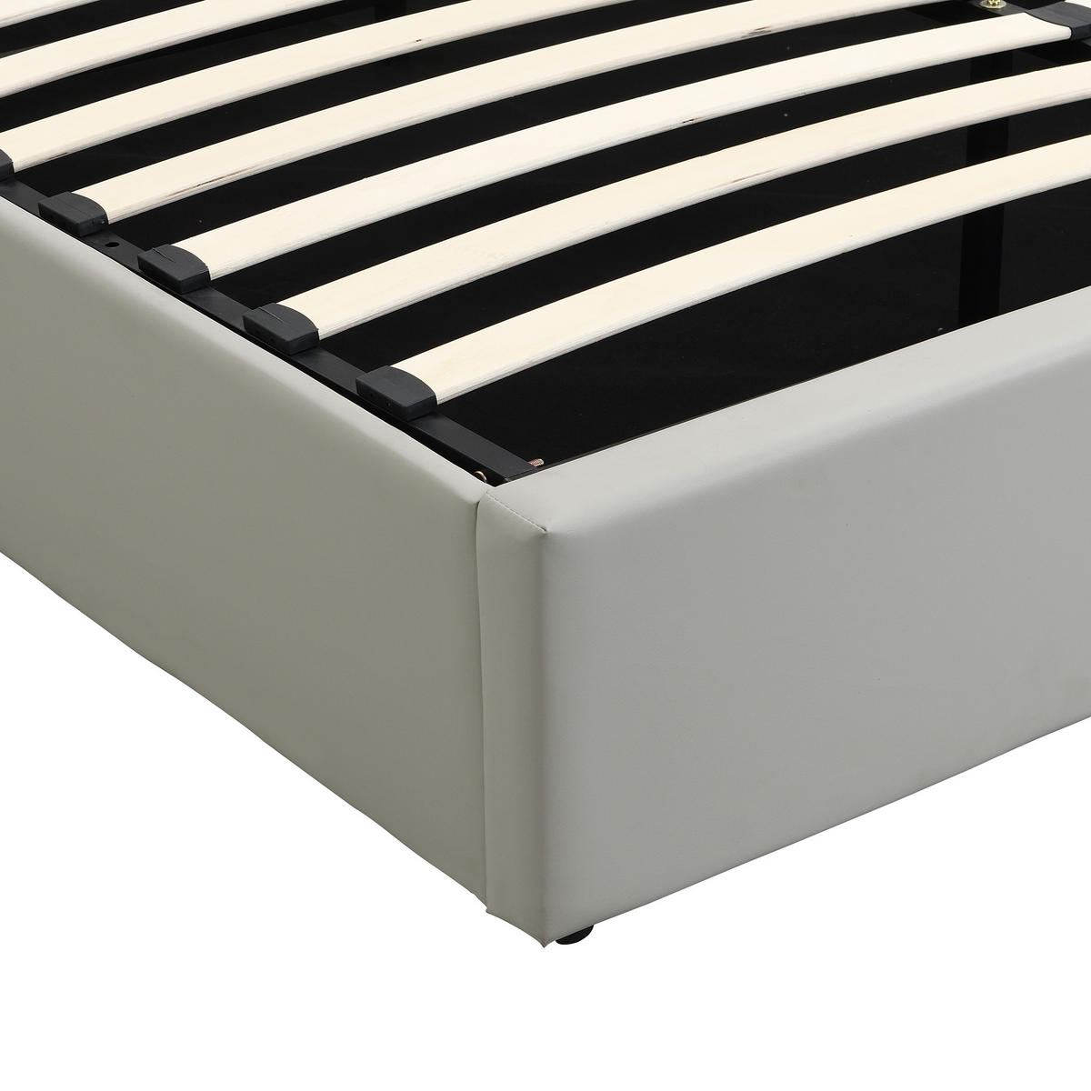 POLSTERBETT aus Kunstleder 160x200 cm in Grau mit LED-Beleuchtung & USB - Grau, Leder (160/200cm) - Modfu