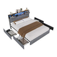STAURAUMBETT 160/200 cm aus Samt, mit 4 seitlichen Schubladen + 2 Kopfteil-Schubladen, LED und USB-Anschluss, Grau - Grau, Textil (160/200cm) - Waldena