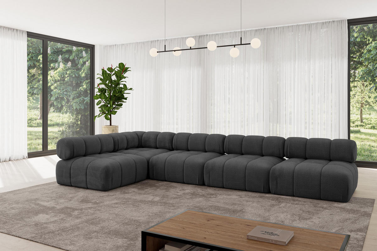 ECKSOFA modulares Sofa Samaro-L3 - 380x190x70 cm Schwarz Velours - Schwarz, Holzwerkstoff/Textil (380/190cm) - ALTDECOR