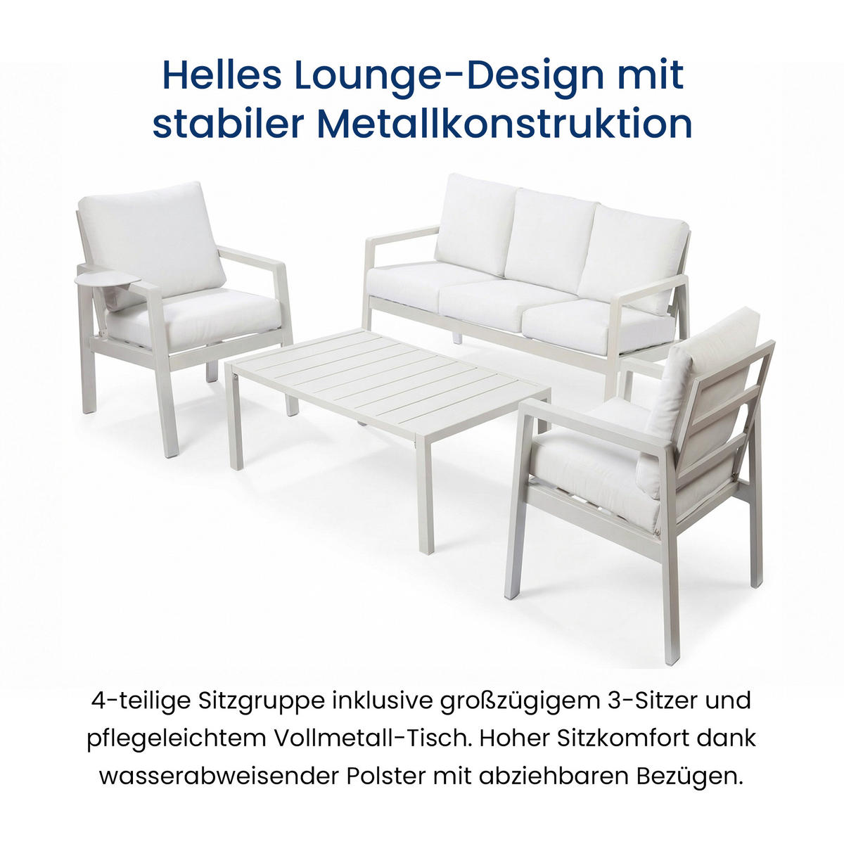 GARTENMÖBEL-SET mit 1 Dreisitzer-Sofa. 2 Einzelstühlen und 1 Couchtisch. Creme & Beige - Beige, Metall - Home Collective