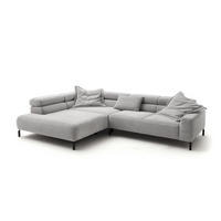 ECKSOFA DELIA Hellgrau Cord - Hellgrau/Schwarz, Textil/Metall (312/219cm) - KAWOLA