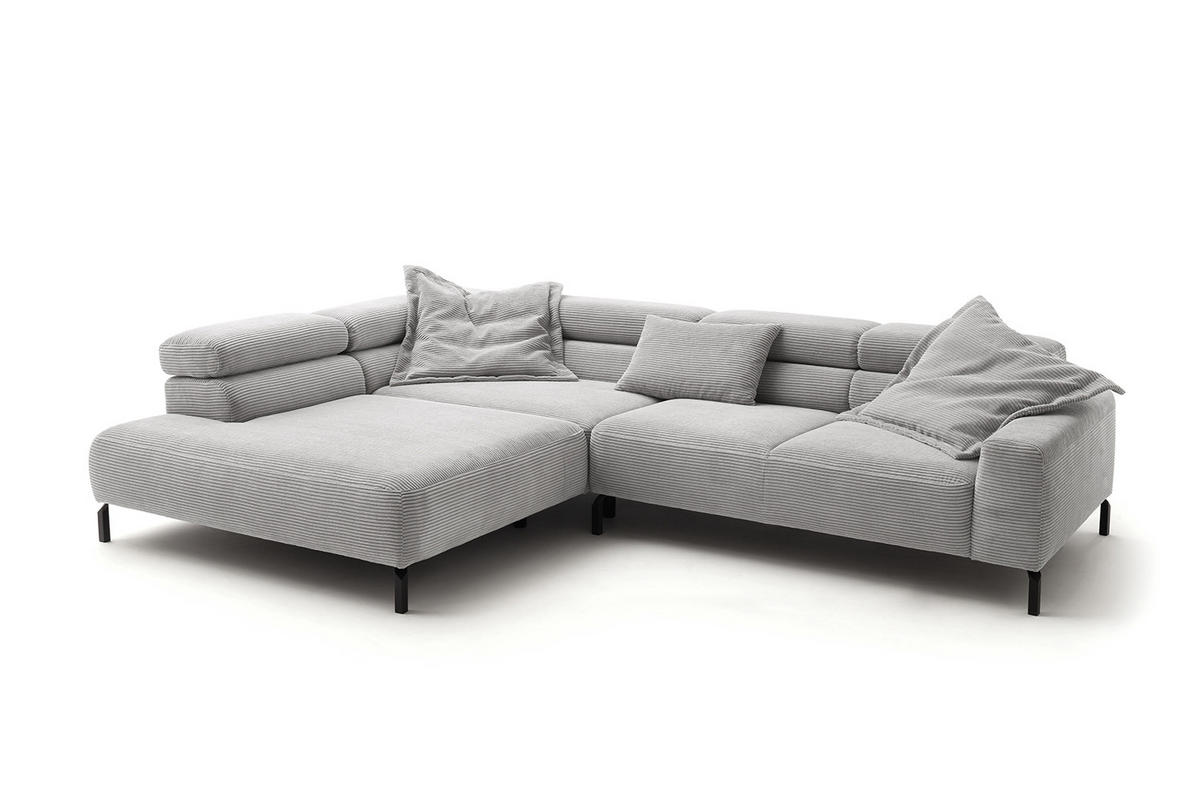 ECKSOFA DELIA Hellgrau Cord - Hellgrau/Schwarz, Textil/Metall (312/219cm) - KAWOLA
