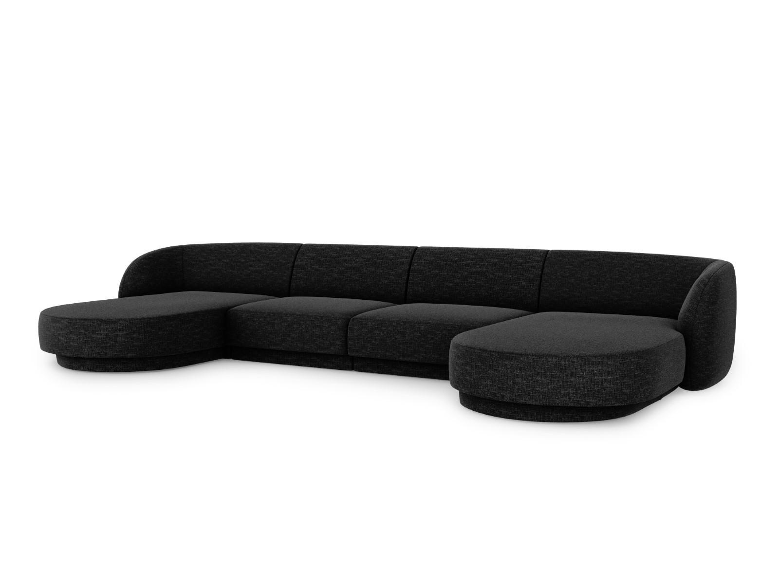 PANORAMASOFA Miley aus Chenille-Stoff schwarz 5 Sitzplätze - Schwarz, Textil (156/70/330cm) - Micadoni