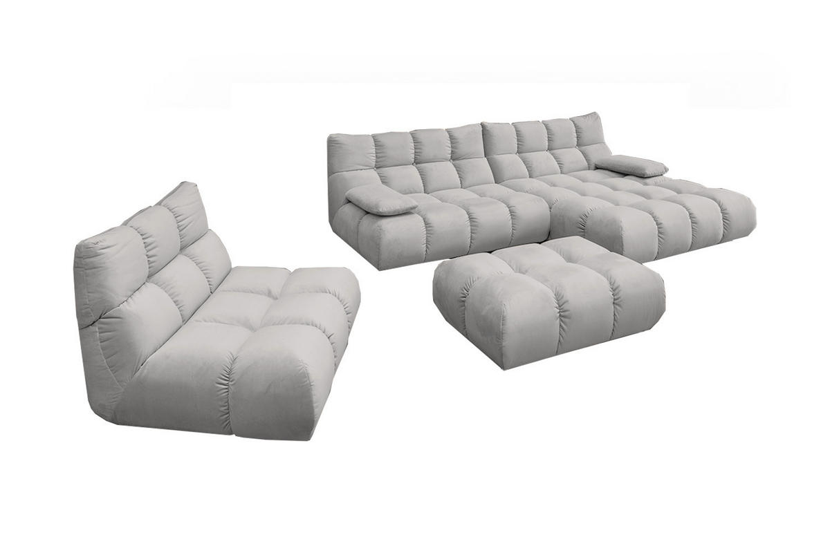 SITZGRUPPE VIVIEN 3ER SET Silber Velvet - Silberfarben, Kunststoff/Textil (359/85/510cm) - KAWOLA