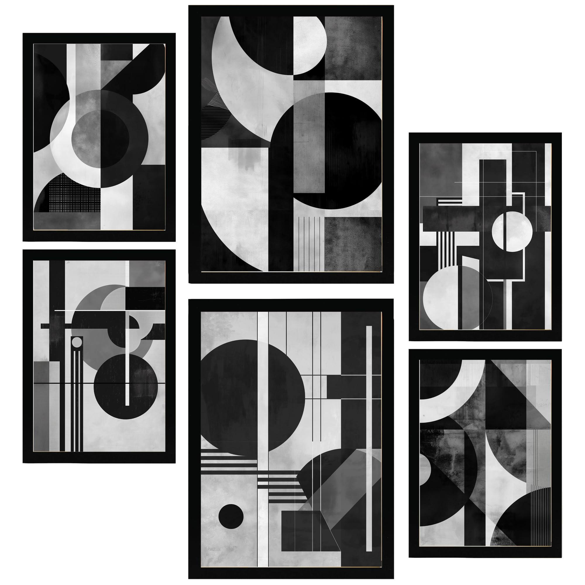 POSTER Set Mit 6 Bauhaus Architektur A3 & A4 Schwarzer Rahmen - Schwarz, Papier (29/3/42cm) - Nacnic
