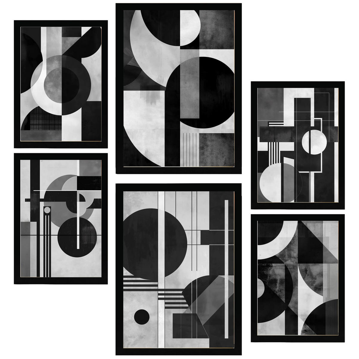 POSTER Set Mit 6 Bauhaus Architektur A3 & A4 Schwarzer Rahmen - Schwarz, Papier (29/3/42cm) - Nacnic