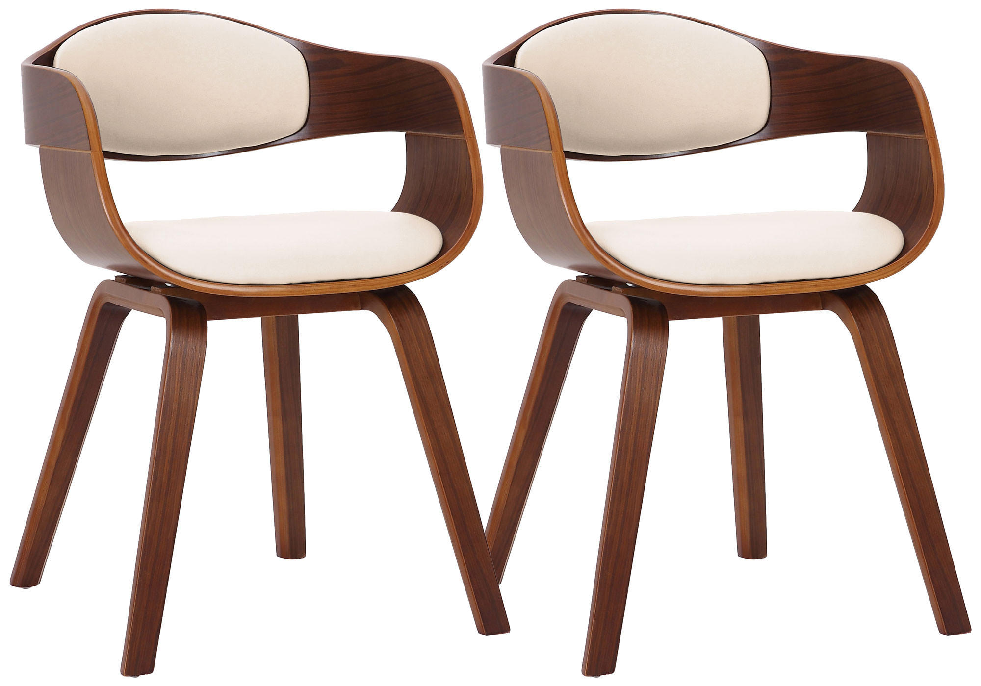 ARMLEHNENSTUHL 2er Set Lederlook Walnuss/Creme - Walnussfarben/Creme, Holz/Textil (49/73/46cm) - CLP