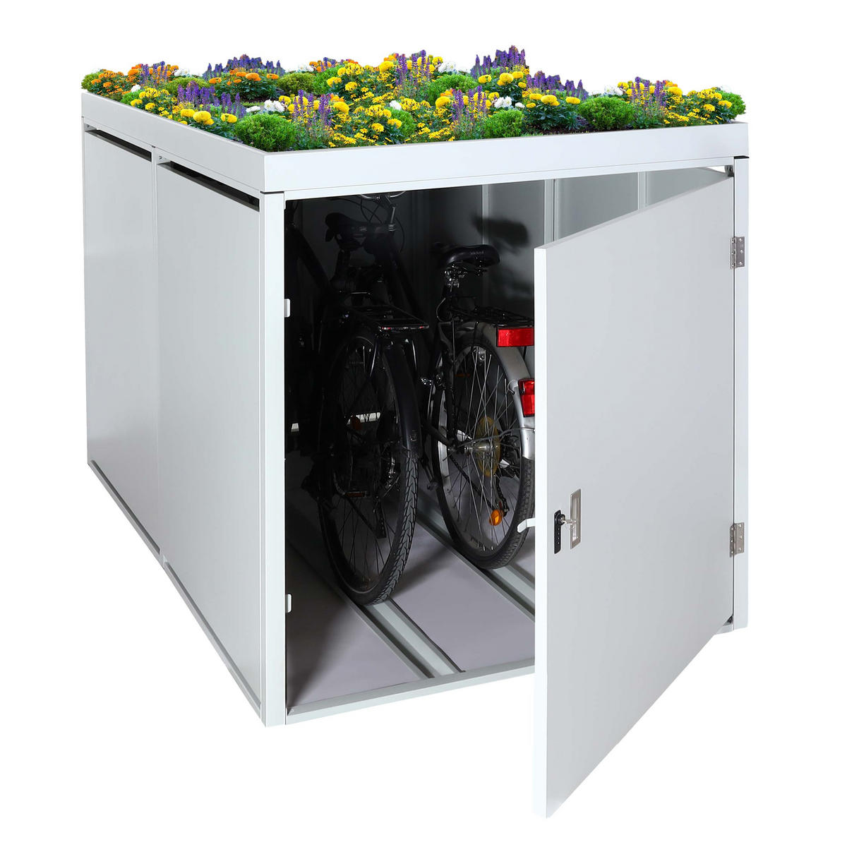 2ER-FAHRRADGARAGE PFLANZKASTEN L56B Hellgrau - Hellgrau, Metall (113/123/208cm) - MCW