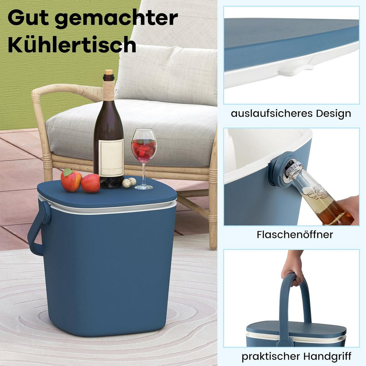 BEISTELLTISCH Blau - Blau, Kunststoff (35/34/37cm) - COSTWAY