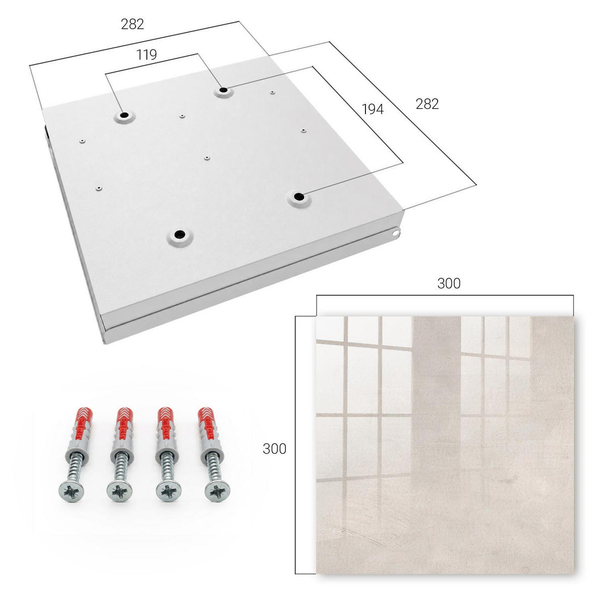 SCHLÜSSELBOX Weiß 30x30 cm – Türöffnung nach rechts - Betonstruktur - Beige, Metall (30/30/5cm) - TULUP