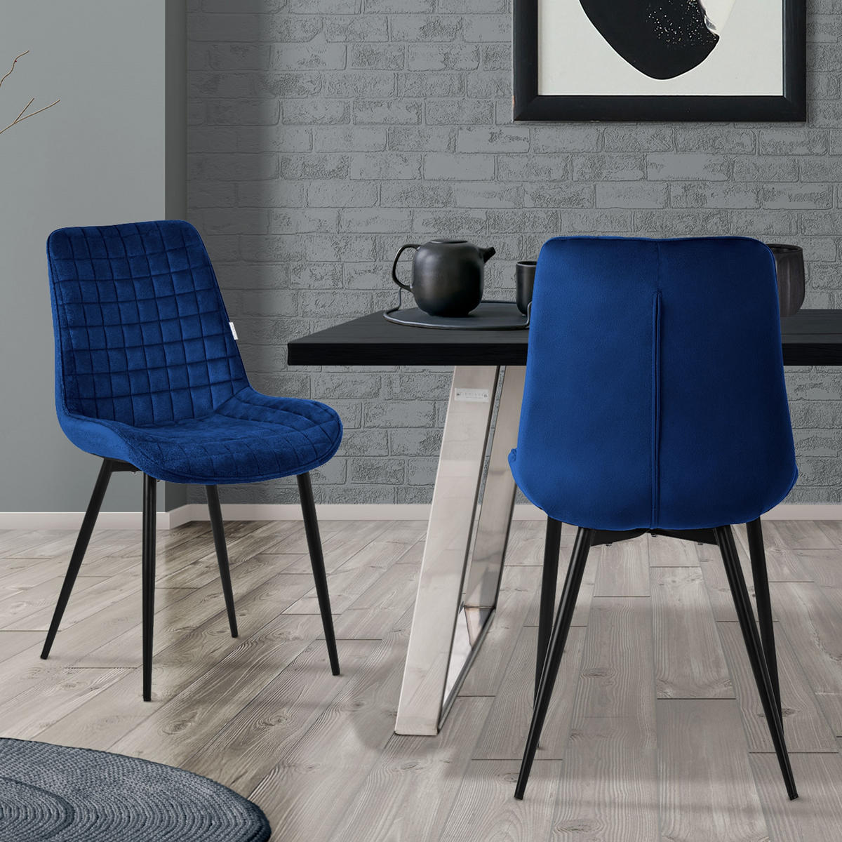 ESSZIMMERSTUHL Dunkelblau 2er Set - Dunkelblau, Metall (52/89/60cm) - ML-DESIGN