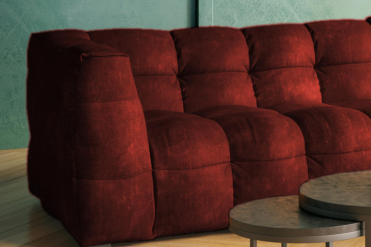 ECKSOFA RIO Bordeaux Velvet - Bordeaux/Schwarz, Textil (319/170cm) - KAWOLA