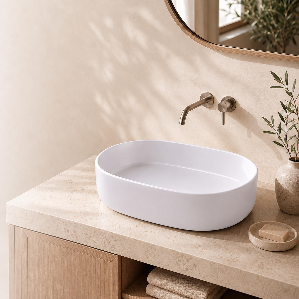 UMYVADLO Bílé keramické oválné bez otvoru pro baterii - bílá, keramika (55/14.5/34cm) - Relaxdays