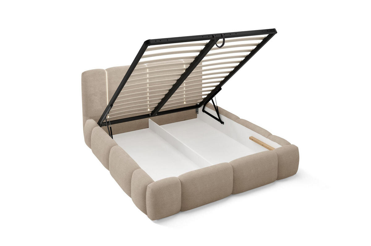 POLSTERBETT mit Stauraum und LED-Beleuchtung 200x200 cm in Sandbeige - Beige, Metall (200/200cm) - Home Collective