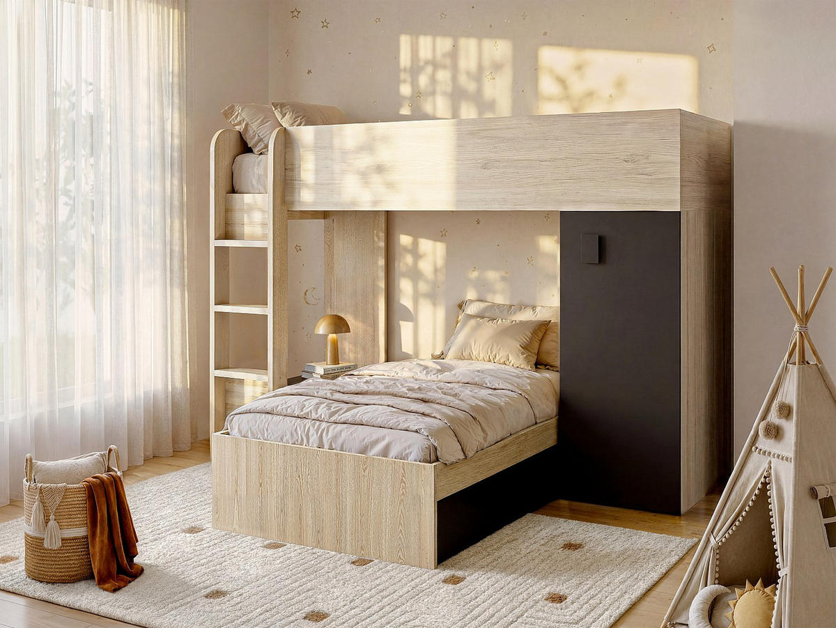 ETAGENBETT - 2 Personen - holz - anthrazitgrau, naturfarben hell Ricardo - Anthrazit/Naturfarben, Holz (90/190cm) - Vente-Unique