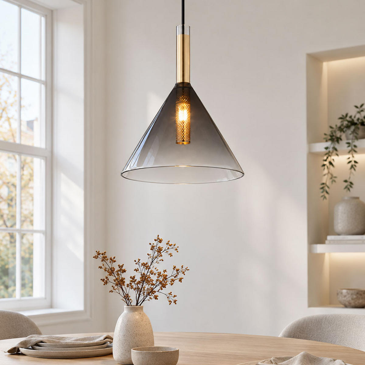 HÄNGELEUCHTE, Metall, Messingfarben, LED - Schwarz, Glas (20/20/120cm) - Globo Lighting