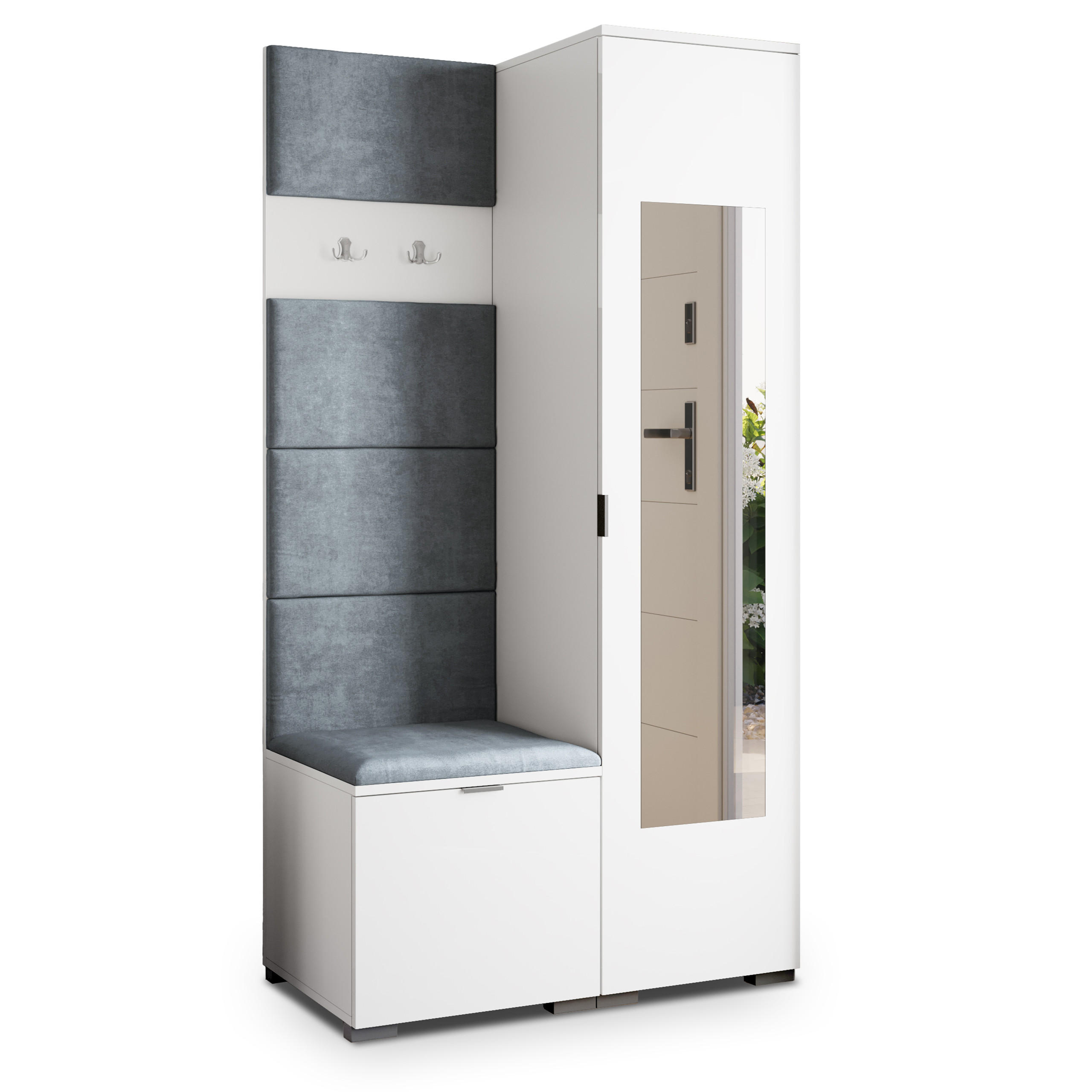 GARDEROBENSCHRANK VIRA 95/181/51 cm Modern Garderobe-Set Weiß - Weiß/Grau, Holzwerkstoff (95/181/51cm) - MASSENO