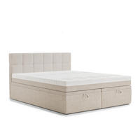 BOXBETT 200/200 cm Gotu S, in Creme, Matratze, gepolstertes Kopfteil, Bettkasten, H3 = fest - Creme/Schwarz, Holz/Holzwerkstoff (200/200cm) - Maison de Reve