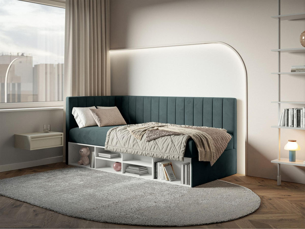 JUGENDBETT Ventrio Blaugrau Easy-Clean-Samtbezug 90x200 cm - Hellgrau, Kunststoff/Textil (90/200cm) - Selsey