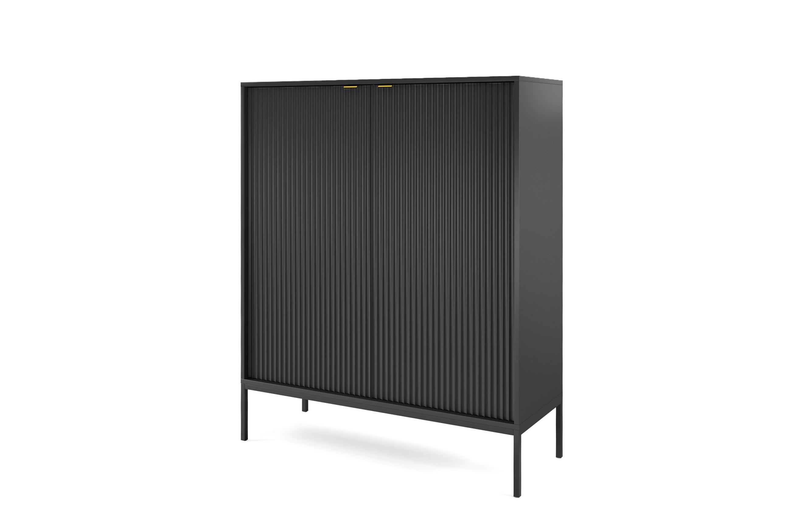 HOCHKOMMODE NOVA Geriffelt, 2-Türen, KOMMODE Schwarz, Schwarze Füße 104x39x cm Schwarz - Schwarz, Holzwerkstoff/Kunststoff (104/125/39cm) - DomoHome
