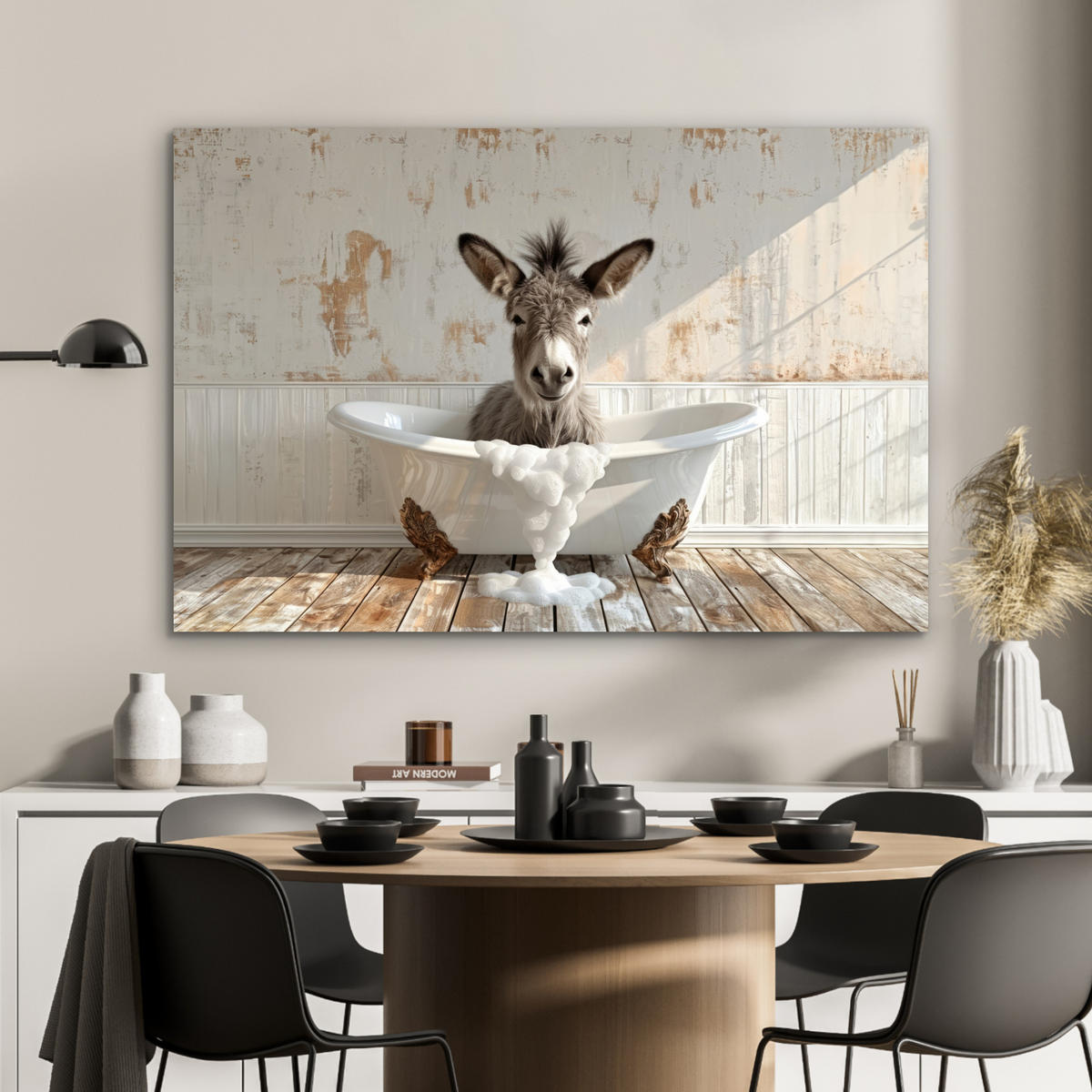 METALLBILD Esel - Tiere - Badewanne - Schaumstoff 90x60 cm - Weiß, Metall (90/60cm) - MuchoWow