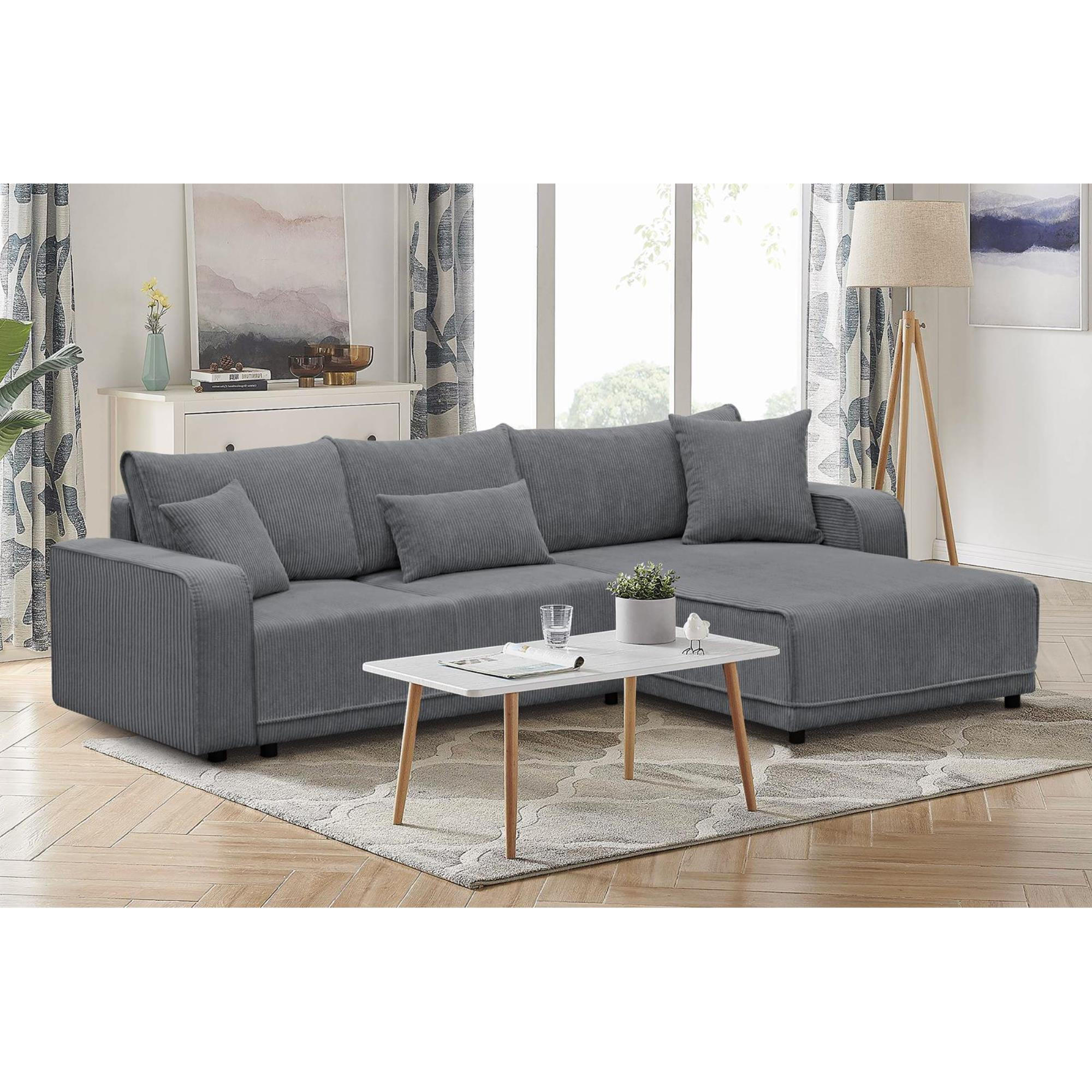 ECKSCHLAFSOFA Primo L grau - Schwarz/Grau, Textil (290/185cm) - Beautysofa
