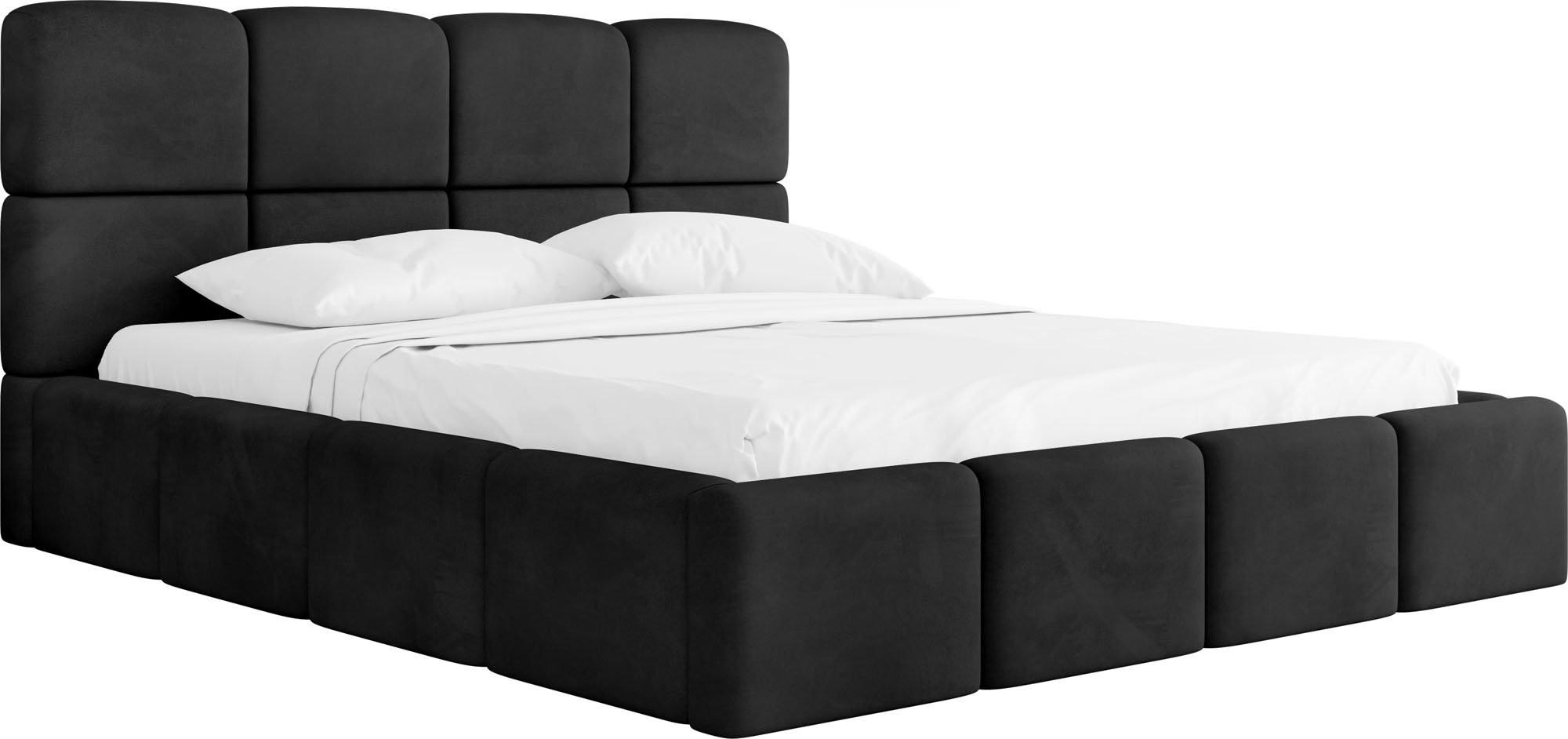 POLSTERBETT Tivio mit Bettkasten, Schwarz Samt 160x200 cm - Schwarz Hochglanz/Birkefarben, Holzwerkstoff/Kunststoff (160/200cm) - WFL GROUP
