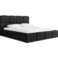 POLSTERBETT Tivio mit Bettkasten, Schwarz Samt 140x200 cm - Schwarz Hochglanz/Birkefarben, Holzwerkstoff/Kunststoff (140/200cm) - WFL GROUP