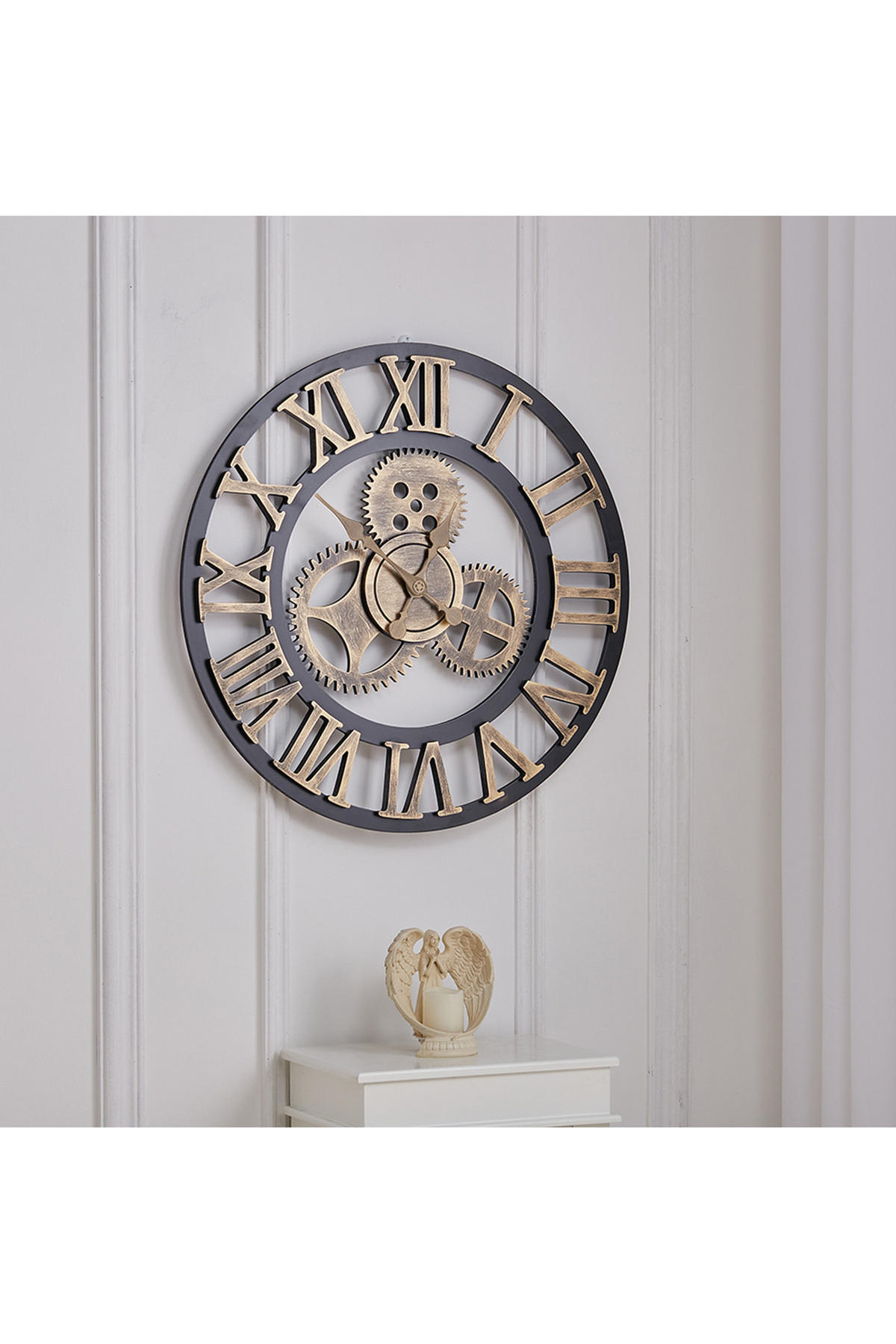 WANDUHR Industrie-Stil aus MDF in Gold Leises Uhrwerk Hochwertig Einfache Stromversorgung 58 x 58 x 4,5 cm - Goldfarben, Holzwerkstoff (58/4.5/58cm) - Livingandhome