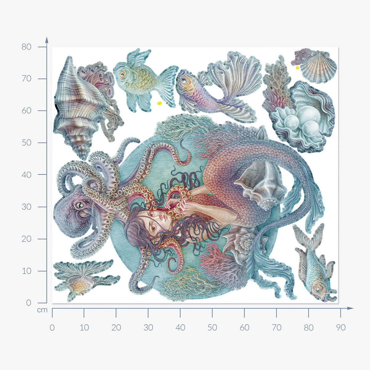 WANDAUFKLEBER 80x89cm - Unterwasser-Meerjungfrauen - Multicolor, Kunststoff (80/89/0.1cm) - Wallfluent